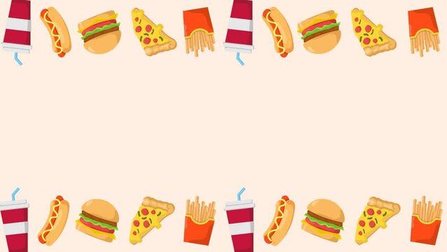 animation concept of fast food, junk food,