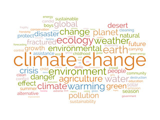 Obraz premium Climate change word cloud template. Nature concept vector tagcloud background.