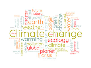 Climate change word cloud template. Nature concept vector tagcloud background.