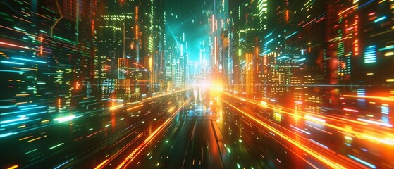 Obraz premium Light streaks in a futuristic technology background, cyberpunk style