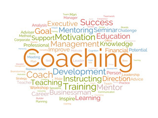 Coaching word cloud template. Support concept vector tagcloud background.