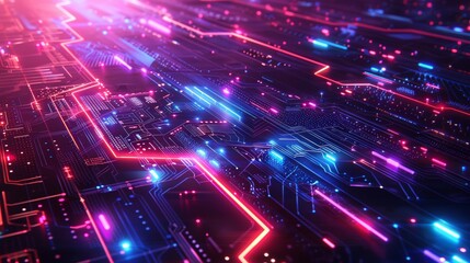 Fototapeta premium Cyberpunk technology background with abstract glowing lines