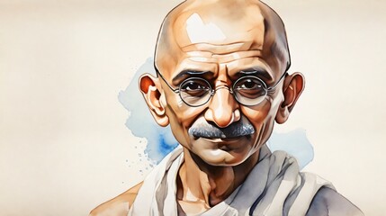 watercolor painting of mahatma gandhi with empty space