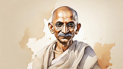 watercolor painting of mahatma gandhi with empty space