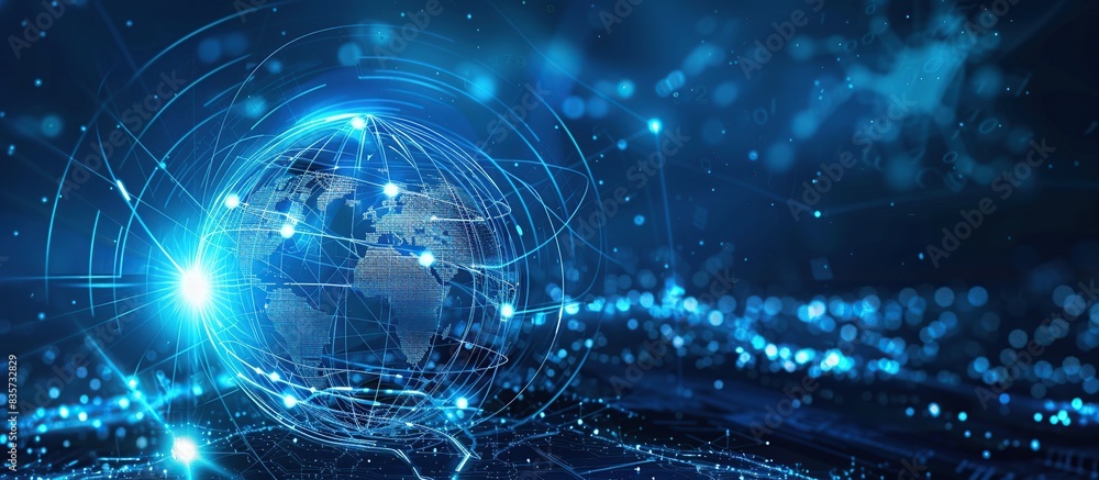 Poster abstract communications connects to wireless internet networks around the world. Internet of Things.