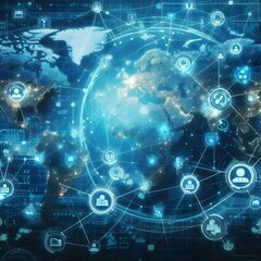 Naklejka premium worldwide network connection, digital art illustration, Generative AI