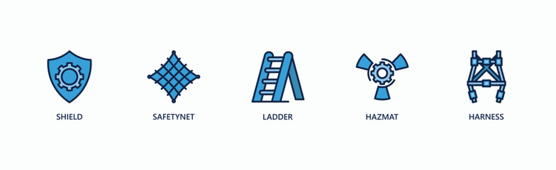 Protection Banner Web Icon Vector Illustration Concept With Shield, Safety Net, Ladder, Hazmat, Harness