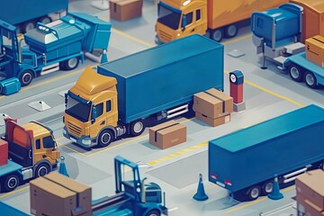 An animated 3d truck showing the process of packages being safely transported and loaded onto delivery trucks