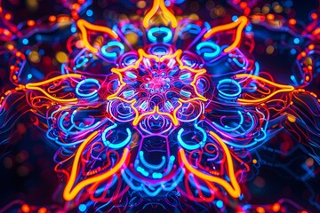 A captivating stock photo featuring a neon pattern comprised of vibrant colors and intricate designs. The neon lights create an electrifying atmosphere against a dark background, forming an