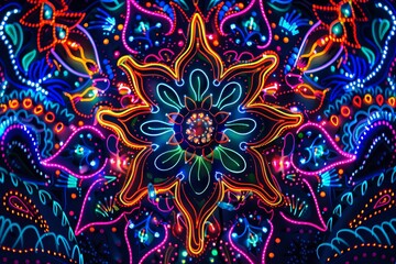 A captivating stock photo featuring a neon pattern comprised of vibrant colors and intricate designs. The neon lights create an electrifying atmosphere against a dark background, forming an