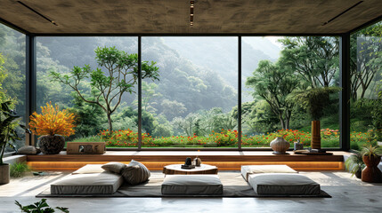 Natural shade living room of a house resort by meadow wildflower