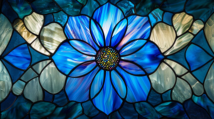 Blue flowers stained glass frame background wallpaper