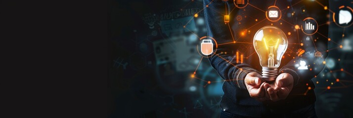 Explore an Innovative Technology Concept with a Light Bulb, symbolizing ideas, creativity, invention, and progress. This conceptual vision holds the promise of a bright, connected future