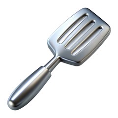 The chef grilled seafood using shiny stainless utensilsilver fish spatula isolated on white background