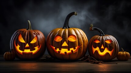 about Halloween pumpkins with spider on a shiny light background.