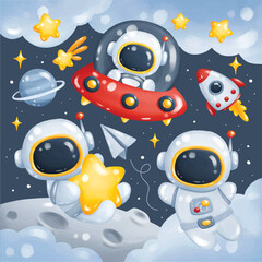 Fototapeta premium Set of Astronaut and Space