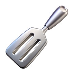 The chef grilled seafood using shiny stainless utensilsilver fish spatula isolated on white background