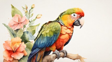 Obraz premium watercolor painting of colorfull parrot with empty space