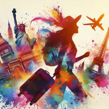 silhouette of female tourist traveling- Adventure, travel destination, tour tourism