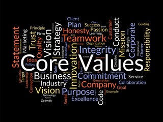 Core Values word cloud template. Teamwork concept vector tagcloud background.