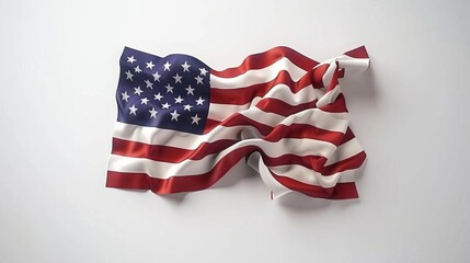 Obraz premium High-quality image of a wrinkled American flag with 3D effect, symbolizing patriotism and national pride against a plain white background.
