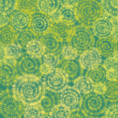 Tie and Dye a cirlcular print pattern with green-yellow colors, suitable for textiles and wallpapers