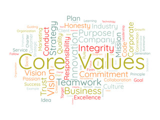 Fototapeta premium Core Values word cloud template. Teamwork concept vector tagcloud background.