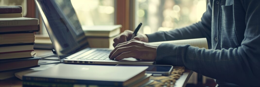 Creating a home office equipped with technology, books, and a laptop can boost focus and productivity for work, writing, and studying, leading to a more seamless workflow for tasks