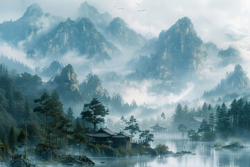 Foggy Mountains and Rivers in Chinese Style