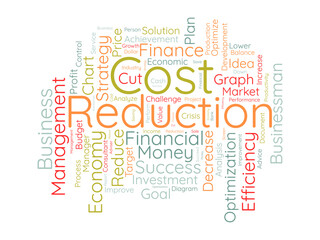Cost Reduction word cloud template. Efficiency concept vector tagcloud background.