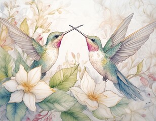 Obraz premium hummingbirds and flowers