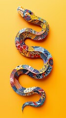 Obraz premium Year of the Snake, New Year, paper-cut art, geometric shapes, multi-layered and interesting three-dimensional paper-cut snakes, combination of traditional Chinese patterns and patterns, 4k wallpaper, 