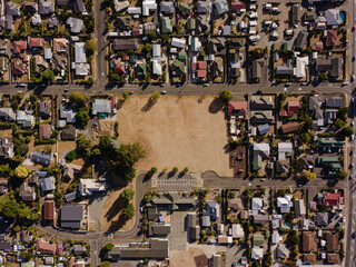 Aerial View of Suburban Neighborhood with Central Park