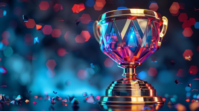 A sleek 3D rendering of a trophy with a futuristic design, symbolizing achievement and recognition for being a finalist.