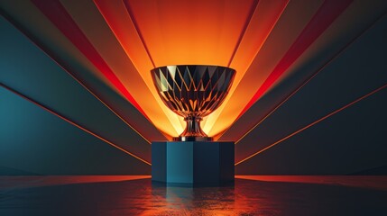 An abstract 3D representation of a trophy, using geometric shapes and patterns to convey its essence.