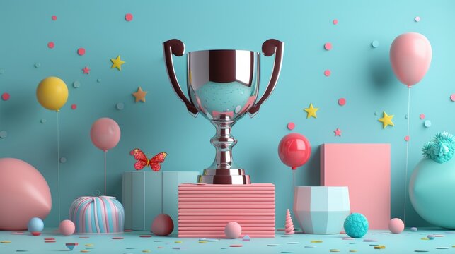 An imaginative 3D illustration of a trophy made of different materials, showcasing versatility and adaptability.