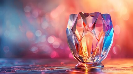 Fototapeta premium An artistic 3D illustration of a crystal trophy with colorful reflections, showcasing a unique and valuable prize.