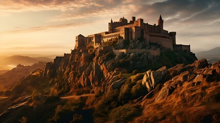 Obraz premium A majestic castle atop a mountain.