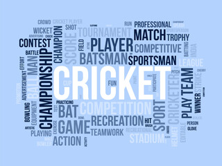 Cricket word cloud template. Sport concept vector tagcloud background.