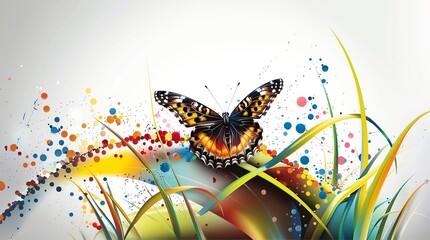 A photorealistic drawing of a butterfly perched on a leaf, with fine details and textures