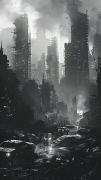 Aftermath of a Nuclear Catastrophe A Dystopian Cityscape Shrouded in Decay and Desolation