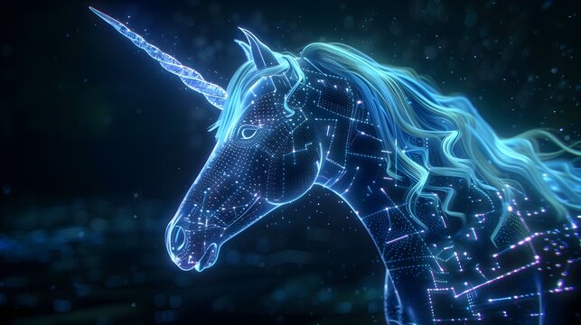 Ethereal Unicorn Horn Interfacing with Futuristic Holographic Display