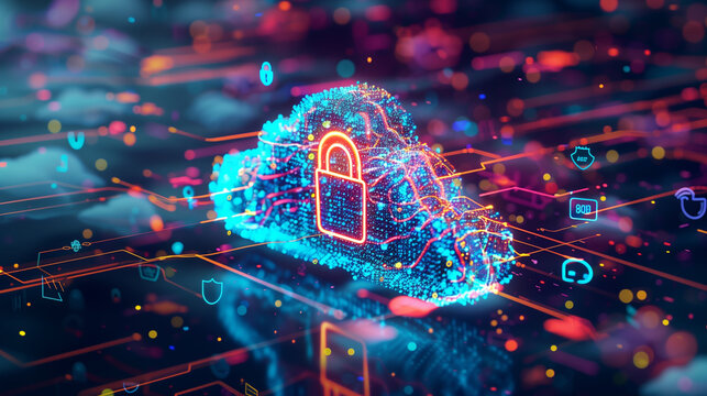 A colorful image of a cloud with a lock on it