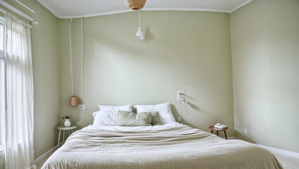 White bed, colored cloth Decorate your bedroom in a modern Scandinavian style.