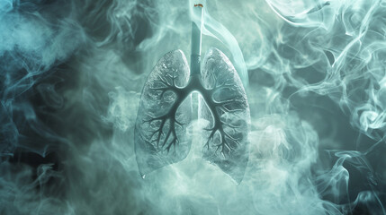 Illustration of toxic fumes in the lungs Conceptual image of smoke entering the lungs Campaign to quit smoking or living in polluted areas, lung cancer. - Powered by Adobe
