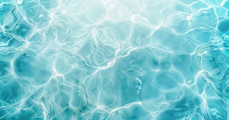 Water texture background with ripples and light reflections on turquoise blue water surface in swimming pool or ocean. Sunlight reflection on the surface of turquoise clear sea water texture.