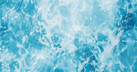 Fototapeta premium Water texture background with ripples and light reflections on turquoise blue water surface in swimming pool or ocean. Sunlight reflection on the surface of turquoise clear sea water texture.