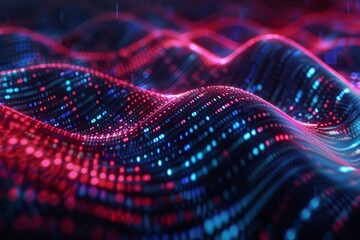 A visually dynamic representation of binary code in red and blue