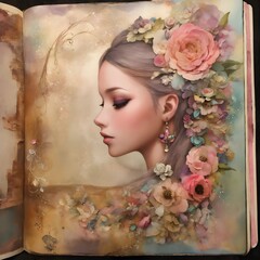 shabby chic dreamy mist pastel junk journals Shabby chic full figure emo goth girl laporte style swirling magical fairytale abstract art style