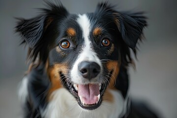 Portrait of a happy australian shepherd dog with tongue out
